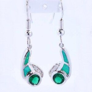 New - Green Quartz and Green Fire Opal With White Topaz Silver Earrings
